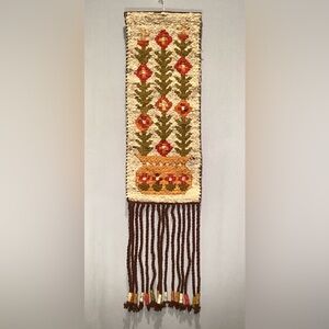 Vintage Kilim Floral Embroidered Wall Hanging with Fringe